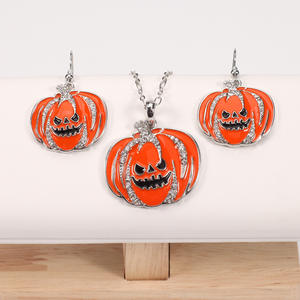 Halloween Pumpkin Necklace And Earring <b>Set</b> <b>Crystal</b> Rhinestone Women's Party Jewelry Fashion <b>Sets</b> - Product Image 3