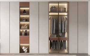 ตู้เสื้อผ้าไม้ตู้ประตูกระจกตู้ไม้อัดปรับแต่งได้ทันสมัยเฟอร์นิเจอร์โรงแรม - Product Image 4