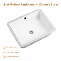 Vasque sous-comptoir rectangulaire en céramique moderne avec trou de trop-plein, blanc brillant, pour salle de bain d'hôtel ou usage domestique