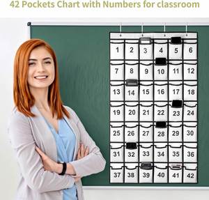 Organizador de Pared Grande para Aula, Tabla de Bolsillos Numerada con 42 Compartimentos, Soporte para Teléfonos Móviles y Calculadoras, Material de Oficina y Escolar de Tela No Tejida - Product Image 6