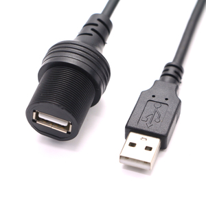 Câble USB 2.0 étanche IP67 OEM/ODM à montage sur panneau, USB A mâle vers femelle, extension traversante avec écrou de blocage et capuchon anti-poussière - Product Image 3