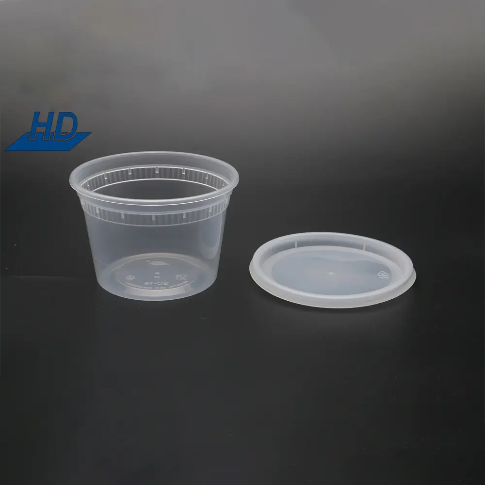 Hd sızdırmaz şeffaf yuvarlak plastik çorba bardağı Deli konteyner tek kullanımlık kapaklı konteynerler gıda için