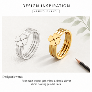 Anillo de Trébol de Cuatro Corazones en Acero Inoxidable con Baño de Oro de 14K, Joyería con Motivo de Cuatro Corazones - Product Image 2
