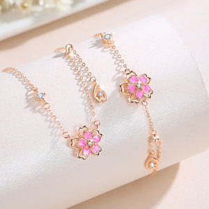 Merryshine <strong>Sakura</strong> Women's Fashion Versatile 925 Sterling Silver Pink pink Cherry Blossom Zircon <strong>Sakura</strong> Flower <strong>Bracelet</strong> - Product Image 1