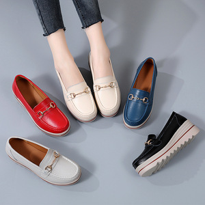 Chaussures compensées à plateforme en cuir véritable pour femme, grande taille, polyvalentes, à semelle épaisse, style décontracté, pour l'automne – Vente chaude - Product Image 2
