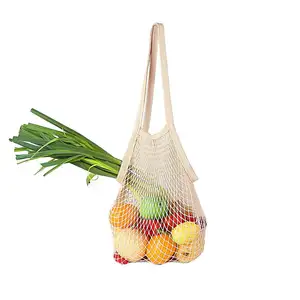 Supplier Custom Cotton Reusable Grocery Beach Bags Net String Shopping Bag Mesh Produce Bags Foldable Tote Set of Short Handle