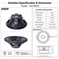 HD18X401 Haut-parleur de basses en ferrite de 18 pouces, 800 W RMS, 1600 W de crête, 8 ohms, bobine vocale de 4 pouces pour système de sonorisation PA de scène