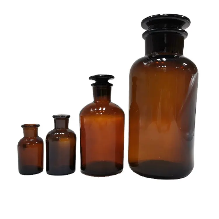 Reagente de vidro âmbar de laboratório, garrafas estreitas para uso químico de reagente de laboratório