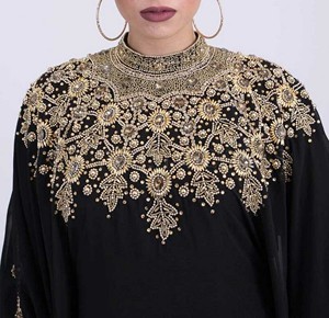 Trendy Collection Beaded Islamic <b>Abaya</b> O-Neckline Georgette Fabric Dubai <b>Wedding</b> Wear Loose Fitting Comfortable Kaftan - Product Image 2