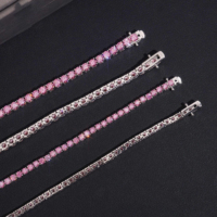 Vente flash Bracelet tennis en moissanite rose de 4 mm plaqué or argent sterling 925 avec chaîne à maillons de 3 mm testée au diamant