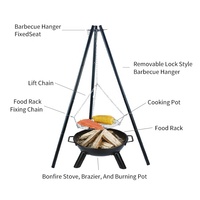Barbecue au charbon de bois à hauteur réglable, trépied portable pour le camping avec foyer intégré, parfait