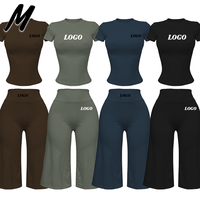 Ensemble de sport pour femmes Milady, haut à manches courtes en nylon à col rond et leggings évasés, vêtements de sport décontractés, ensemble de 2 pièces tendance