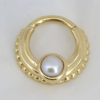 Calendo Vente en gros de pièces détachées en or véritable Clicker sur segment perle d'eau douce Piercing en or massif 14 carats Bague de luxe en or Nose Daith