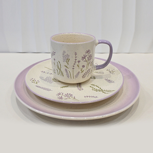 Set di 12 Piatti e Ciotole in Gres, Stoviglie con Smalto Reattivo Bicolore - Set da Pranzo in Gres Resistente ai Graffi - Product Image 1