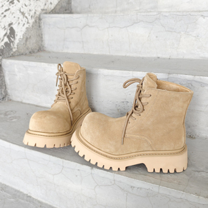 Nuovi <span class=keywords><strong>Stivaletti</strong></span> da Donna con Suola Spessa in Vera Pelle di Vacchetta, <span class=keywords><strong>Tacco</strong></span> <span class=keywords><strong>Medio</strong></span> e Plateau, Stile Britannico per Tutte le Stagioni - Product Image 4