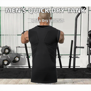 <b>Men's</b> <b>Black</b> Sleeveless Knitted Quick Dry Sporty Tank Top O-Neck Solid Performance Workout Shirt - Product Image 2