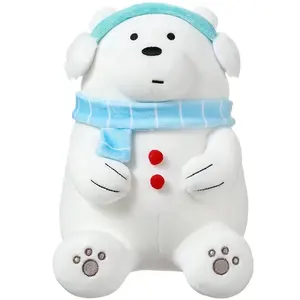 J525厂家直销毛绒动物软围巾熊耳罩装饰熊娃娃可爱节日礼物白冰北极熊毛绒玩具