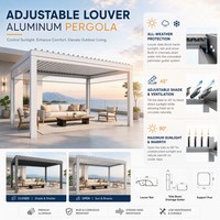 Pergola motorisée en aluminium 20x36 pieds avec finition thermolaquée, porte coulissante en verre 100% étanche, gazebo de jardin extérieur de luxe