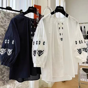 2025 estive camicie ricamate in cotone cotone camicette per <span class=keywords><strong>donna</strong></span> mezza manica top <span class=keywords><strong>abbigliamento</strong></span> <span class=keywords><strong>donna</strong></span> - Product Image 1