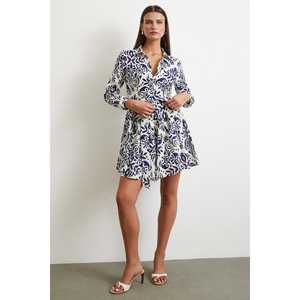 เดรสเชิ้ตลายโกเดลี สีกรมท่า คอปก ผ้าทอลายดอกไม้ ระบายอากาศได้ดี ชุดลำลองสำหรับใส่ทุกวัน - Product Image 6