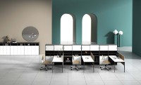 LIWEI Mobilier de bureau modulaire commercial moderne sur mesure, poste de travail 6 places, ensemble de bureaux pour personnel en panneaux de bois écologiques