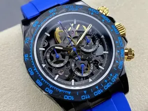 High-End Carbon Fiber Mechanical <b>Watch</b> Tonneau NH35 Diver's Blue Black Gold <b>Skeletonized</b> Wristwatch Exudes Trendiness Precision - Product Image 2