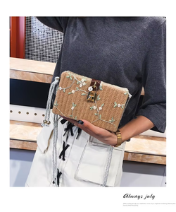 Bolso de Hombro Tejido Estilo Bohemio Chic para Mujer, Inspirado en <span class=keywords><strong>Bali</strong></span>, de Paja y Ratán, con Cadena Metálica, Cierre Hecho a Mano, Reciclado - Product Image 5