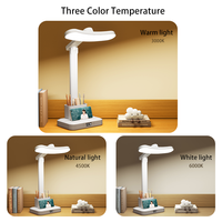 Lampe de bureau LED pliable multifonctionnelle moderne avec horloge, lumière de lecture et d'étude protectrice pour les yeux, 3 couleurs réglables, commande tactile, rechargeable