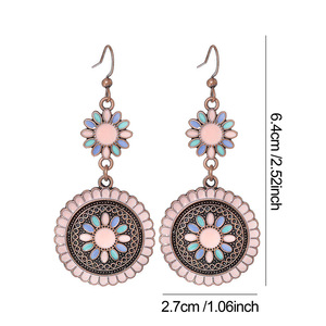 Boucles d'oreilles pendantes vintage en forme de fleur, en alliage plaqué bronze antique, bijoux de fête pour femmes - Product Image 5