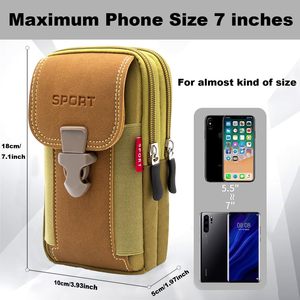 Tactische sportieve nylon telefoonholster met ritssluiting & gespsluiting voor heren, zwarte riemlus en zakken - Product Image 5