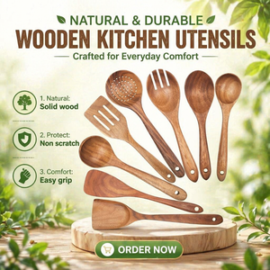 Utensili da Cucina in Legno Massiccio Certificati SGS FDA FSC, Antiaderenti, Sicuri, Resistenti alle Crepe, Senza Vernice, per Uso Domestico - Product Image 1