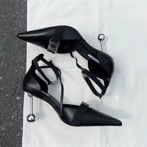 2026 New Summer Hollow Pointed Toe High Heels Women Black Special Shaped <b>Thin</b> Heels Wholesale Daily Party Dress Sandals - Product Image 1