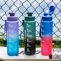 Bouteille d'eau en plastique réutilisable anti-fuite avec corde et échelle de temps, 1000ml/750ml, à double couleur, avec pulvérisateur et ouverture directe pour boire, Babybean