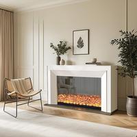 Support TV avec foyer électronique de style français moderne, flamme réaliste, chauffage, finition marbre écologique, MDF, bois, salon