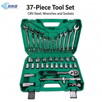 Boîte à outils multifonctionnelle en acier CRV de 37 pièces, vente en gros, douilles de 1/4, 3/8, 1/2 pouce, clé à cliquet réversible pour la réparation automobile et le garage