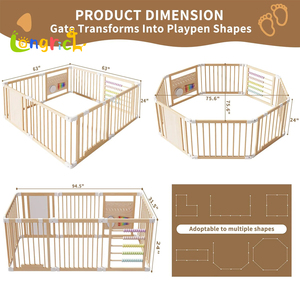 Parc pour bébé avec barrière, parc pour bébé en bois, aire de jeu pour bébé avec perles acryliques colorées, clôture pour bébé, aire de jeu avec ventouses - Product Image 3