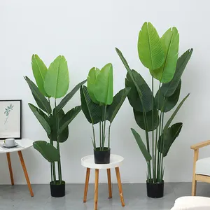 Indoor Bonsai Money Tree Pot Artificial Traveller's-Tree Plant Green Bird Of Paradise For Home Decor