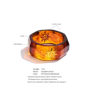 JINYOU 2157 Toptan Vintage Kehribar Rengi Akrilik Bilezik Altın İşlemeli Güneş Deniz Kabuğu Tasarımlı Hediyelik Bileklik - Product Image 6