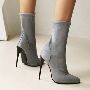 Bottines à talon aiguille, hauteur cheville, en daim PU extensible, sexy, pour femmes, talon fin, grande taille 48 - Product Image 2