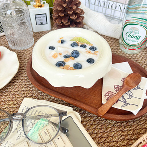 IHome-Use Retro Irregular Underglaze Painted INS <strong>Cream</strong>-Style Ruffled Dudu Ceramic Salad Bowl, Suitable for Home Use and <strong>Gifting</strong> - Product Image 2
