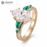 Bague de fiançailles en or jaune massif 14 carats avec diamant de laboratoire taille marquise 2 carats, filigrane sculpté vintage, certifié IGI