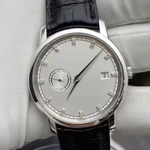 Montre de luxe pour homme avec index en diamant, cadran blanc, boîtier argenté, étanche, mécanique, petite seconde, date, nouvelle collection 2026 - Product Image 4