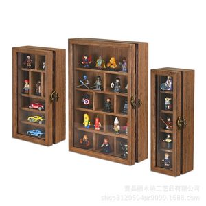 Solid Wood <b>Wall</b>-Mounted <b>Display</b> <b>Case</b> For Figurines And Ornaments With Glass Door And Keyhole Hanger - Product Image 5