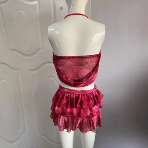 Conjunto de Falda de Dos Piezas para Mujer PEEQI, Primavera-Verano, Estampado Urbano, Estilo Vacacional, Top Halter Sexy, Falda con Volantes - Product Image 5