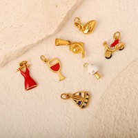 Pendentif de mode en acier inoxydable sans ternissement, émail, champignon, verre à vin rouge, pendentifs, accessoires de bijoux, porte-clés, mini-charmes