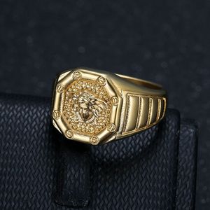 Men's Golden Greek Mythology Head <b>Ring</b> Geometric Shape Asymmetry Design <b>Plain</b> Inlay for Gift Jewelry - Product Image 3