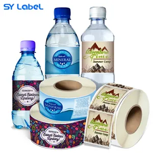 Adhesivo de vinilo de PVC impermeable personalizado, etiquetas de embalaje para botellas, color azul, blanco, negro y rojo