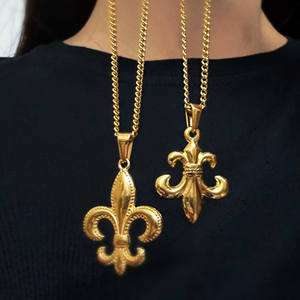 Collier pour hommes en acier inoxydable plaqué or PVD en stock Collier pendentif fleur de lys français en fleur Bijoux pour hommes - Product Image 2
