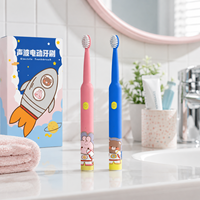 Sikat Gigi Elektrik Sonic Anak Grosir, USB Rechargeable, Set Sikat Gigi Anak Kartun dengan 3 Kepala Pengganti Lembut