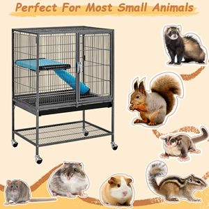Cage à roulettes en métal pour rats/furets/chinchillas adultes, cage pour petits animaux avec rampe et plateforme amovibles, noire - Product Image 3